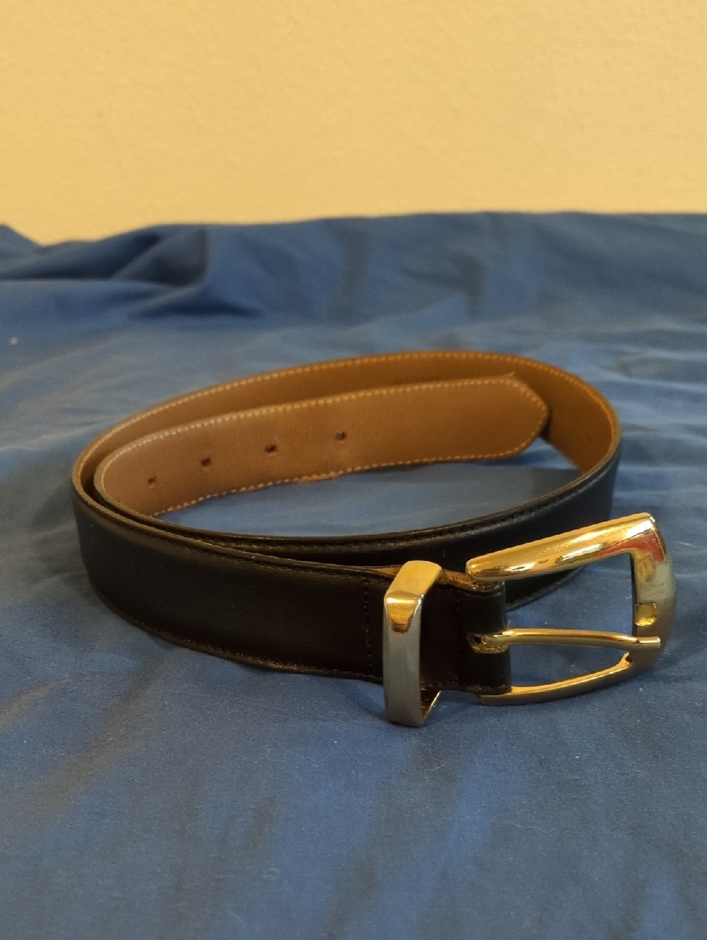Talbots Black Genuine Leather Narrow Belt M with Gold Buckle